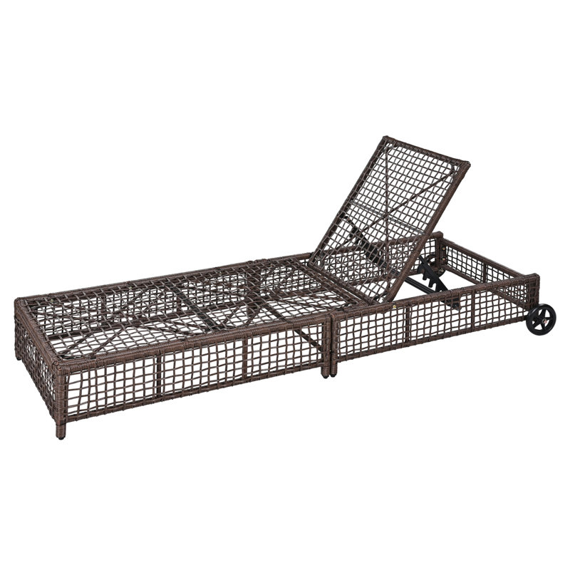 Trexm Outdoor Lounge Chair, Patio Chaise Lounge With 5-Position Backrest, Rattan Outdoor Lounge Chair With Cushion And Wheels For Poolside, Backyard, Garden