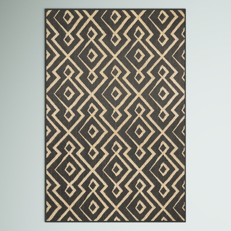 Tapis intérieur / extérieur gris anthracite / beige Kaimerry, Tapis de couloir 2 pi x 8 pi
