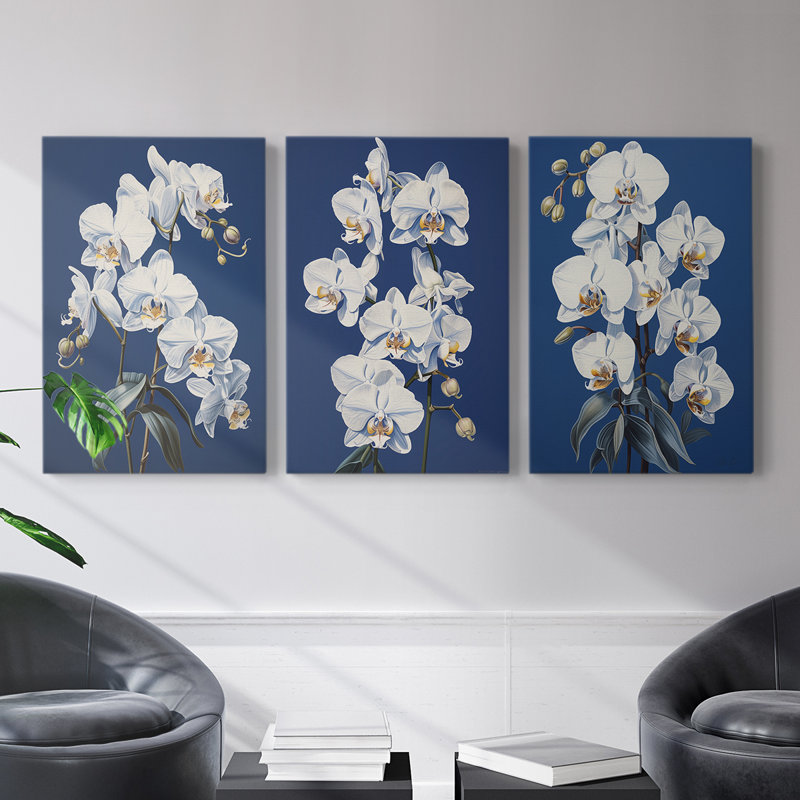 Série d'étude florale LXI - ensemble de 3 toiles tendues avec châssis - prêt à être accroché, H 36 po x l 24 po