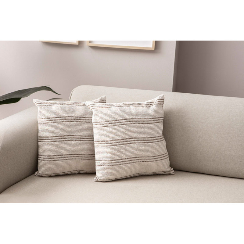 Beige Cushion Cover Set (2 Pieces), 16.9 x 16.9 inches | 100% Polyester Fabric, Durable and Machine Washable | Soft Touch, Stylish Home Decor for Living Room, Bedroom, and Outdoor Spaces