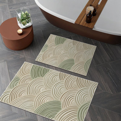 Luxurious Bathmat Set (2 Pieces) - Green, 19.7 x 23.6 inches & 23.6 x 39.4 inches | 100% Polyester, 650 g/m², Pile Height: 0.2 inches | Non-Slip Underside with Dot Base, Machine Washable, Elegant & Functional Design