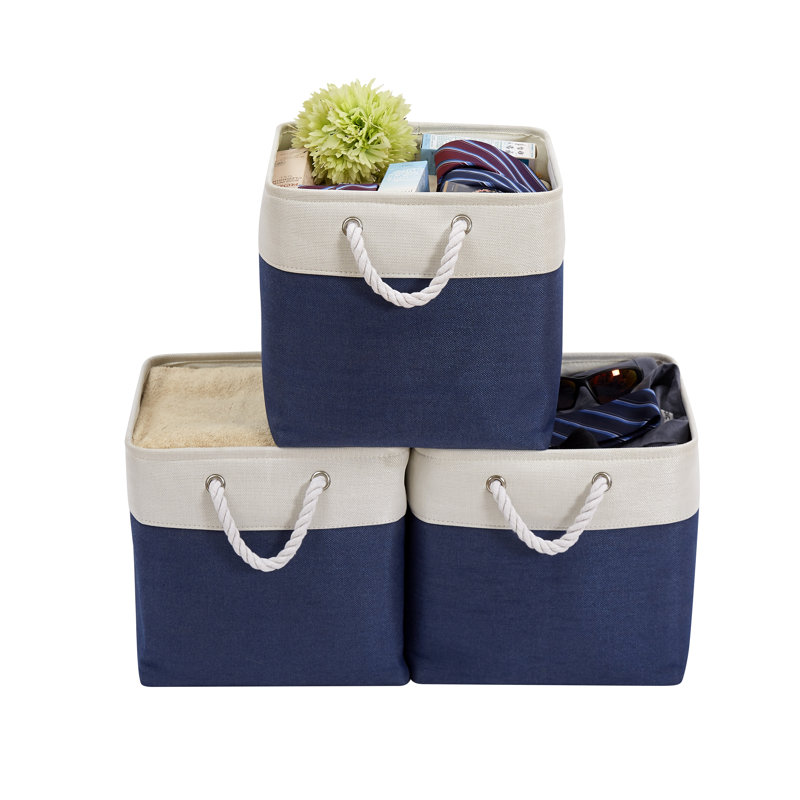 Ensemble de bacs en tissu, Bleu marine / blanc