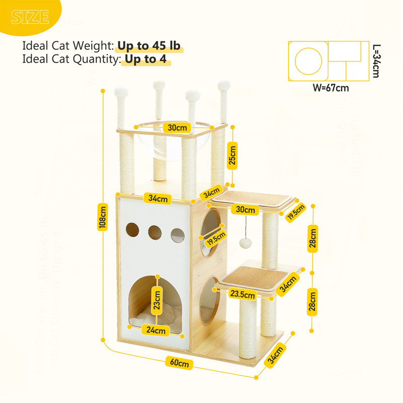 Tour pour chat 42,5 po, Beige, H 33,5 po x l 11,8 po x L 19,3 po