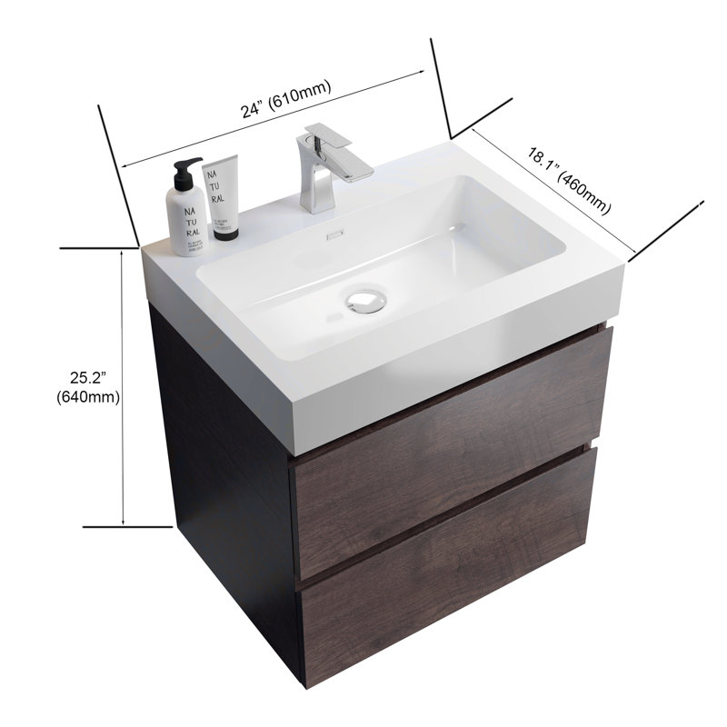 Meuble-lavabo de salle de bain avec lavabo, grand meuble-lavabo flottant mural