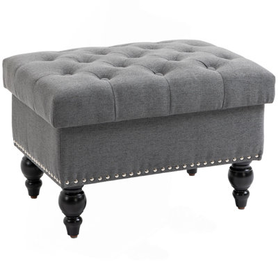 Ottoman With Storage For Living Room, 25" Storage Ottoman With Removable Lid, Button-Tufted Fabric Bench For Footrest And Seat With Wood Legs（ONLY OTTOMAN)