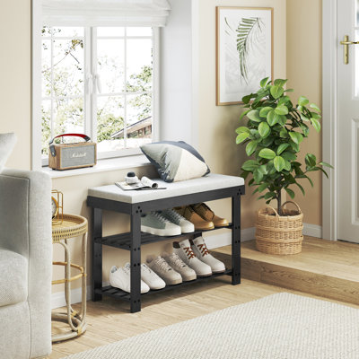 Shoe Bench With Cushion For Entryway, Relaxation Room & Living Room, Black Adjustable Rack Hallway,