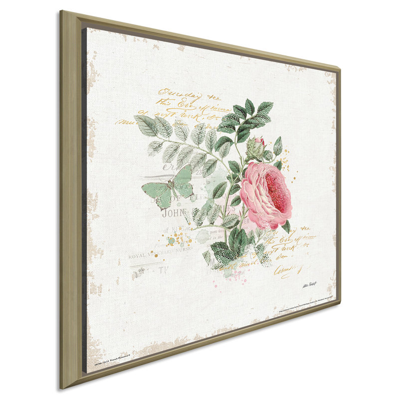 «French Romance II», reproduction de peinture à l'aquarelle, H 39,5 po x l 39,5 po x P 2 po, Cadre flottant champagne