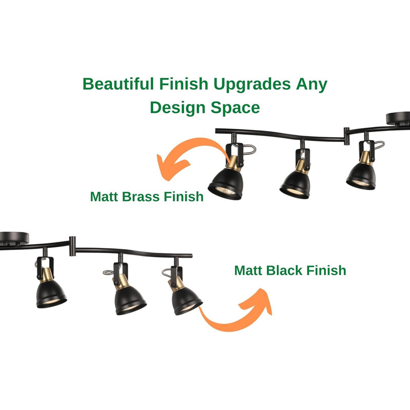 6 Light Foldable Track Lighting Kit Matt Black Brass Finish Adjustable With Moden Ceiling Flush Mount Spotlight