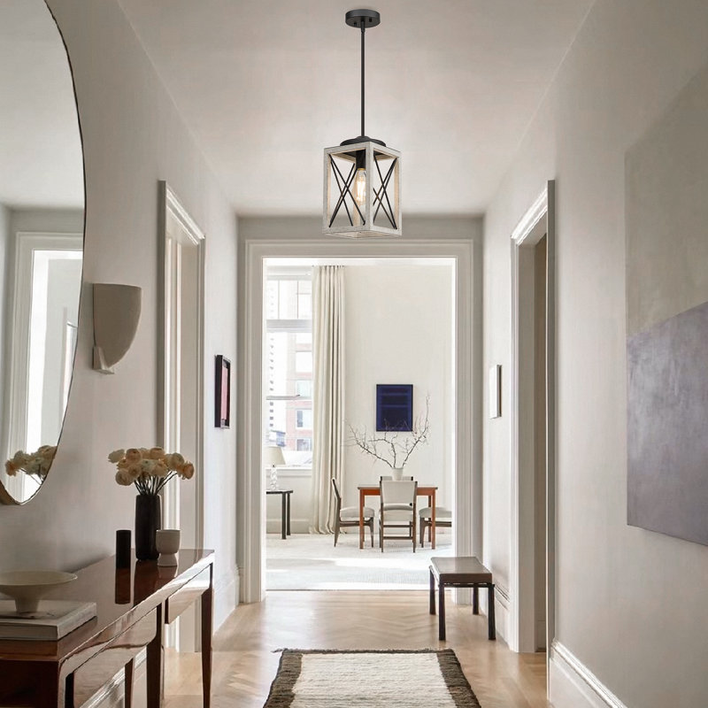Gracela 1 - Light Lantern Rectangle Pendant, White, 48" H x 6.5" W x 6.5" D