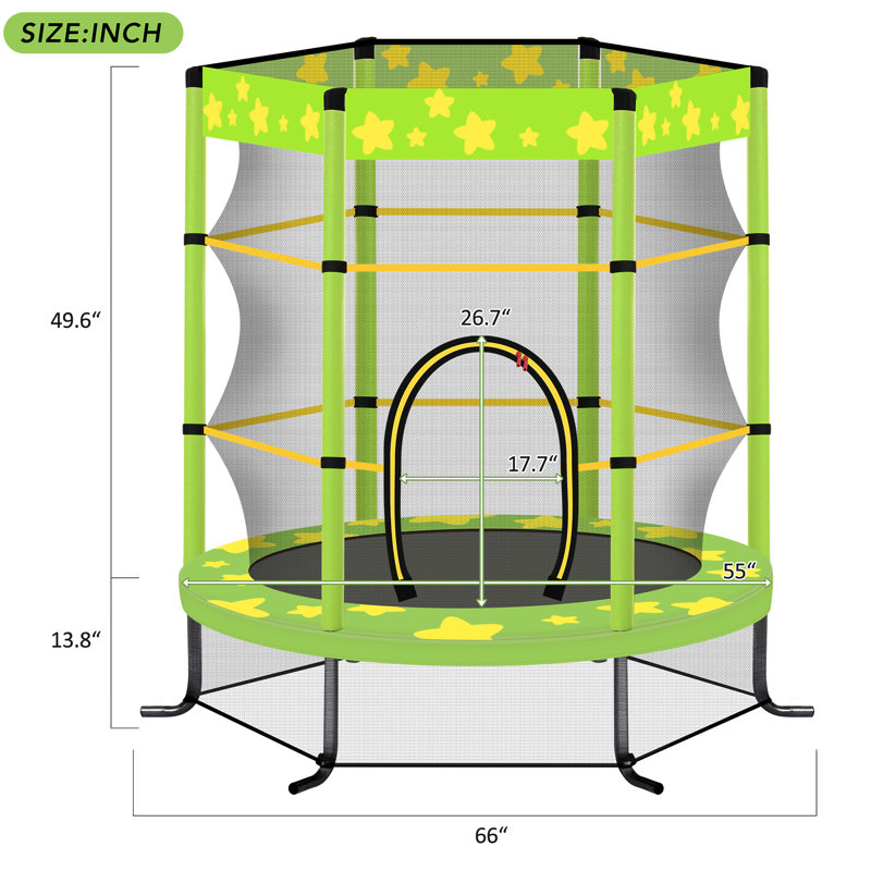 Trampoline pour enfants de 55 pouces avec filet de sécurité, Vert