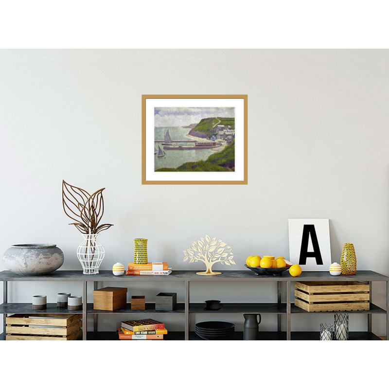 Port à Port-en-Bessin à marée haute par Georges Seurat - Impression Giclée encadrée, H 23,5 po x l 27,7 po