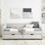 Lit de jour simple tapissier avec tiroirs en beige - Dossier de lit moderne et fonction de rangement pour la chambre à coucher