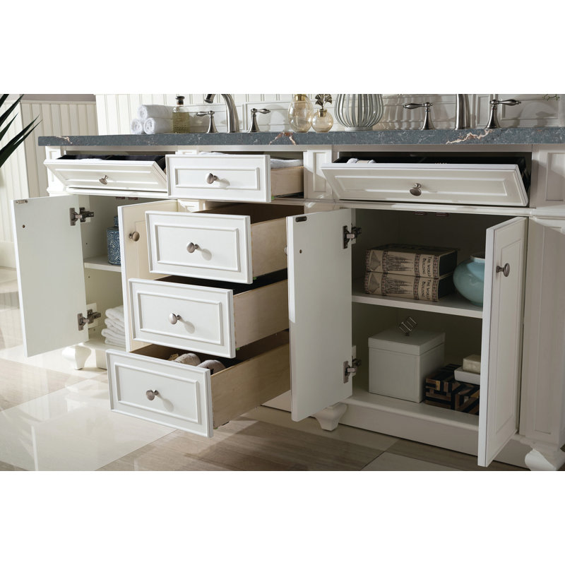 Meuble-lavabo double l 72 po Bristol, Blanc brillant, Bleu Parisien, 8 po