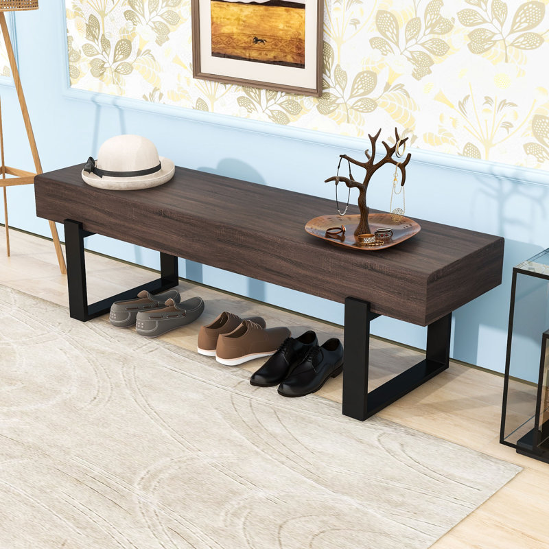 Modern Multi-Functional Bench with Sturdy Legs, Thick MDF Top, Black Dark Walnut