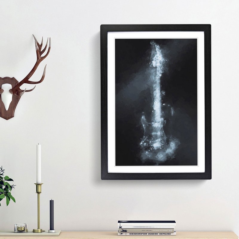 Smokey Electric Guitar - Picture Frame Graphic Art Print, 87cm H x 62cm W x 2cm D, Black Framed