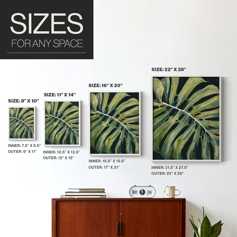 Reproduction encadrée Nocturnal Monstera I-Premium - prête à être accrochée - aucun clou requis - aucun clou requis, Blanc