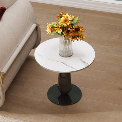 Table de bout ronde de 17,72 po pour petits espaces, table d'appoint avec plateau en marbre et base en acier inoxydable pour le salon, la chambre à coucher, les coins et le bureau