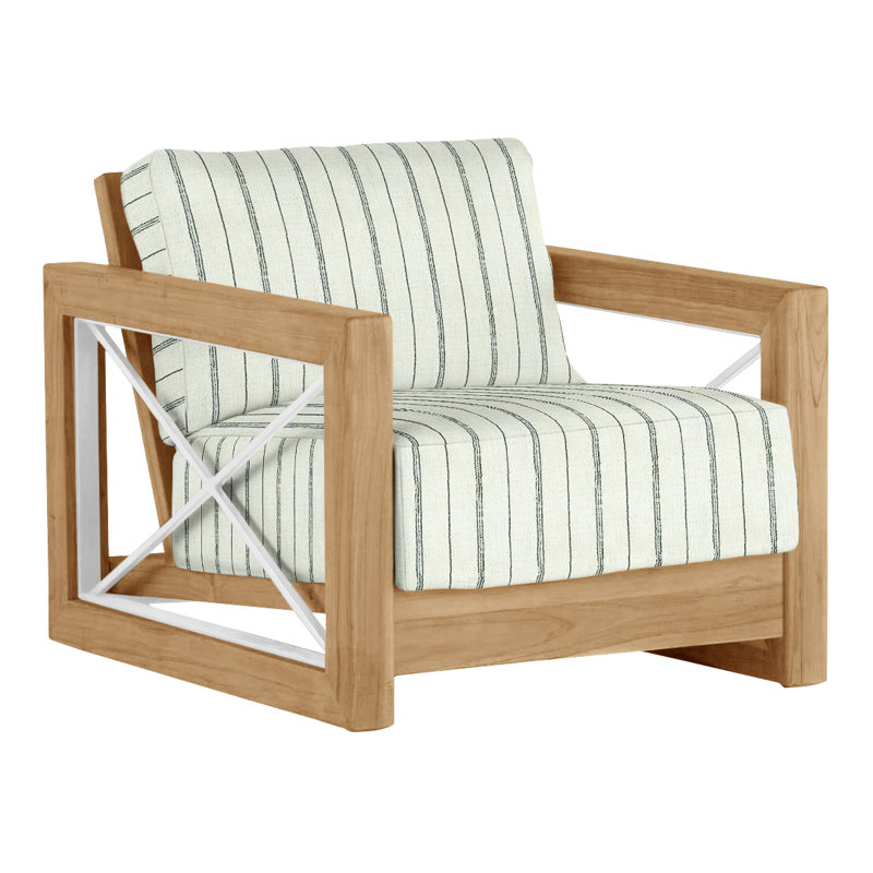 Malta Teak Outdoor Lounge Chair, No welt + Standard fill, Natural Teak, Perigold Etta Vapor
