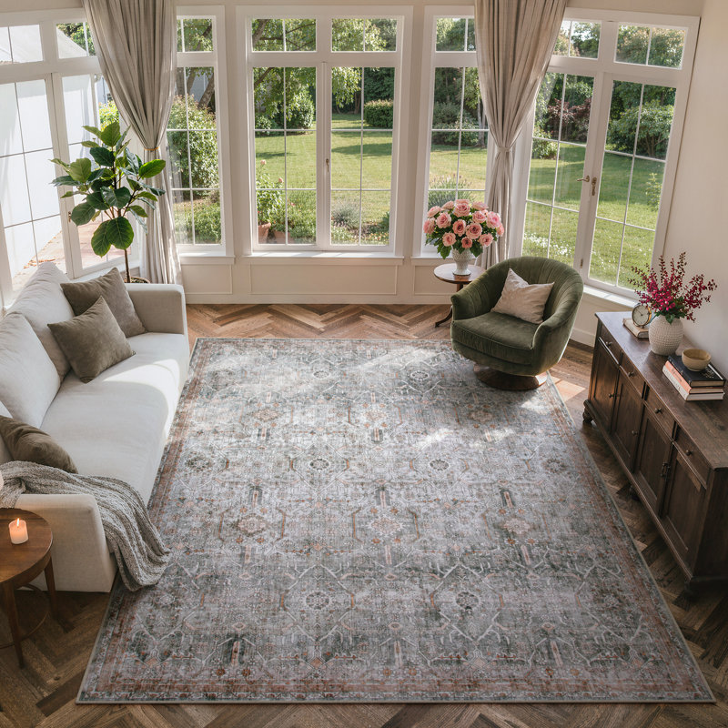 Tapis lavable rétro Tribal Cashmere, Rectangulaire 8 pi x 10 pi