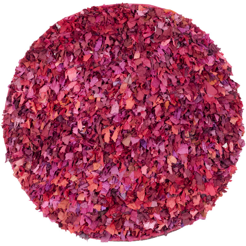Tapis rose à poils longs Godsey, Rond 6 pi