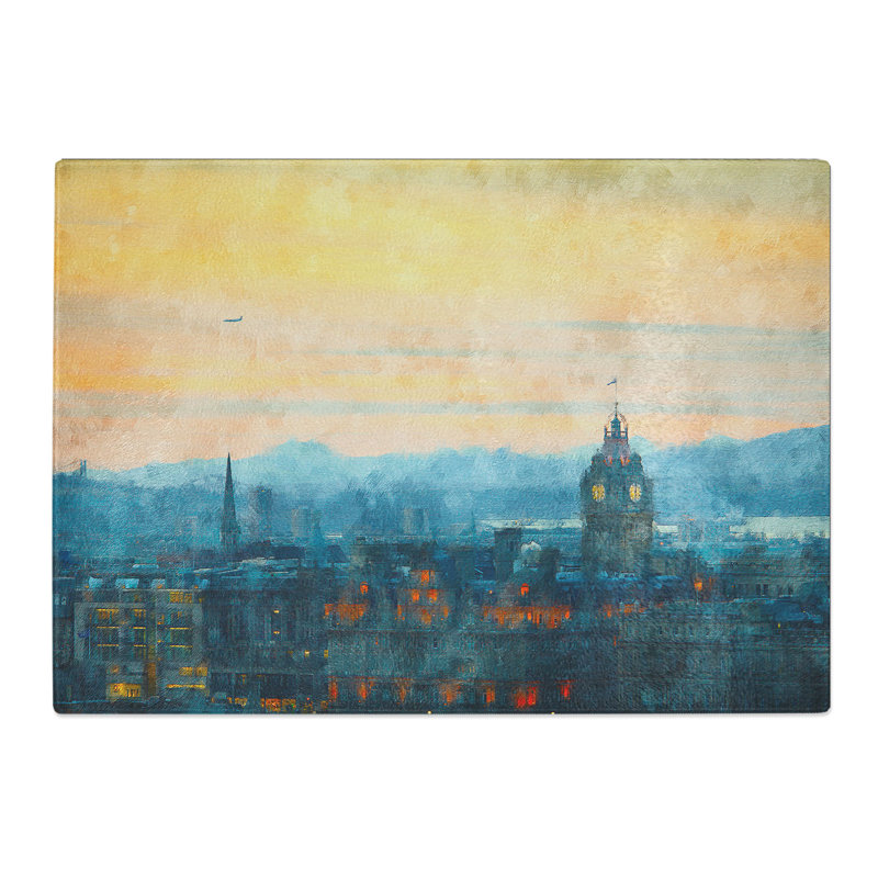 Tempered Glass Edinburgh Skyline in Scotland Chopping Board, 28.5 cm x 39 cm