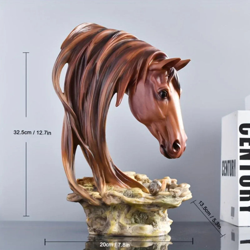 Décorative Horse Head Figurine Sculpture, Copper