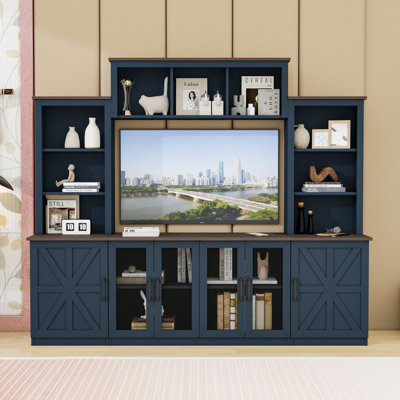 Contemporary Entertainment Center with Open Compartments, TV Stand with Built-In Charging Stations