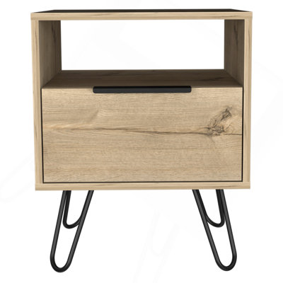 Augusta Nightstand , End Table, Side Table Single Door Cabinet, Hairpin Legs -Light Oak