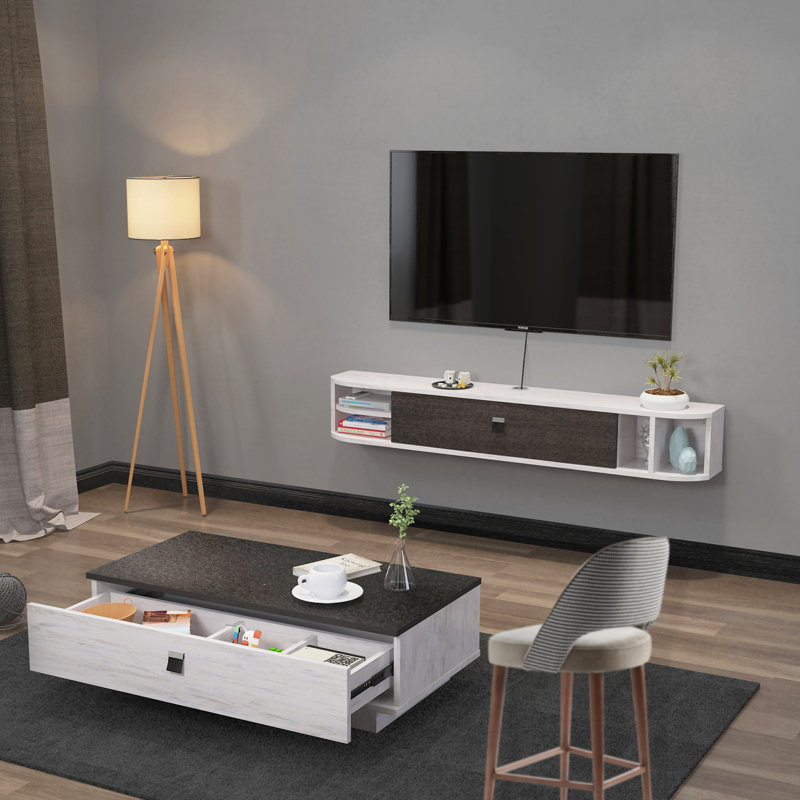 Meuble télé flottant Illiyana, Blanc-gris, 47.24'' W X 9.29'' D X 8.94'' H