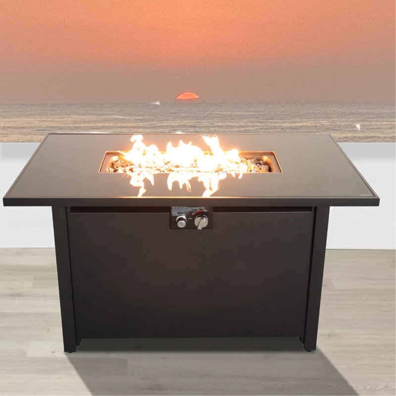 25'' H X 42'' W Steel Outdoor Fire Pit Table With Lid, Black