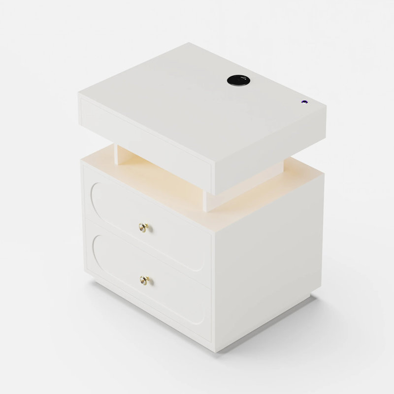 Table de chevet flottante intelligente à 3 tiroirs avec lumière DEL  , Blanc