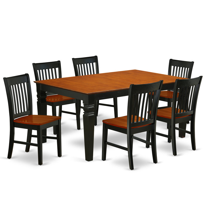 7 Piece Dining Set Consist of a Rectangle Dining Table with Butterfly Leaf and 6 Kitchen Chairs, Black & Cherry