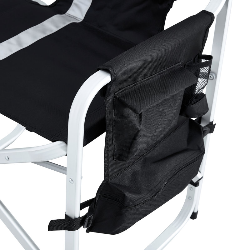 2 chaises pliantes avec table d'appoint et poches de rangement, capacité de charge de 400 lb, noir / gris, idéale pour les événements extérieurs, table de pêche portative en tissu, capacité, voyages pratiques