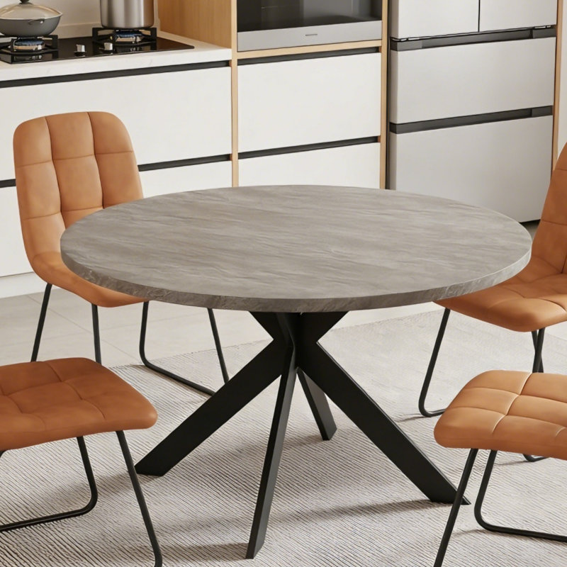 Joevan 46'' Modern Round Kitchen Dining Table Set with 32.8"H Dining Chairs, Brown