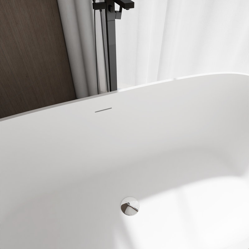 Baignoire de trempage autoportante à surface solide 67 po. X 29,5 po. Avec drain central en blanc