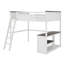 Grand lit mezzanine avec bureau, charge USB et tablettes de rangement