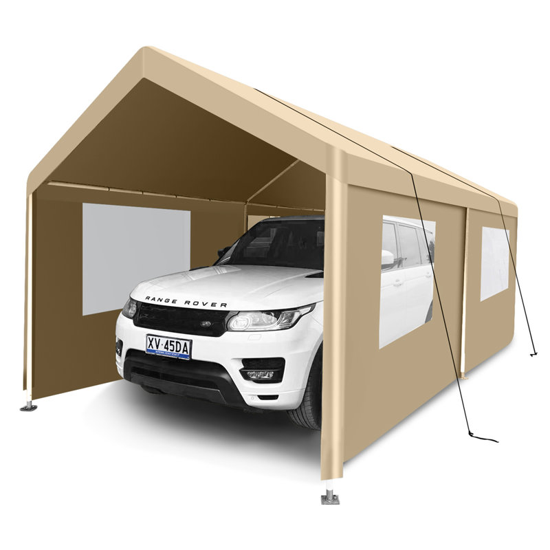 Abri d'auto, tente de garage portative 10 x 20 pour abri de rangement extérieur blanc, Kaki