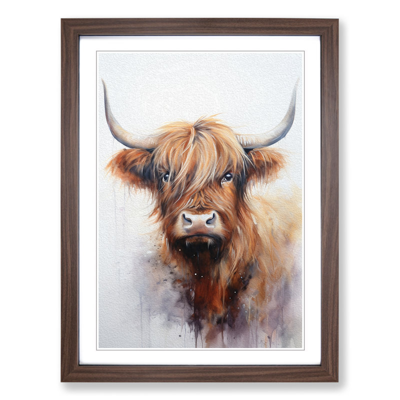 Highland Cow Tachisme - Framed Print, Walnut, 34cm H x 25cm W x 2cm D