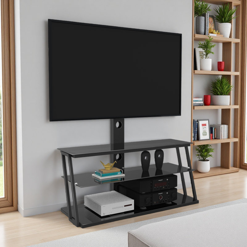 Meuble télé multifonctionnel en verre trempé à angle et hauteur ajustables