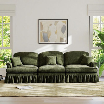 107.1''Mid-Century Chenille 3-Seater Sofa Couch with Ruffled Skirt