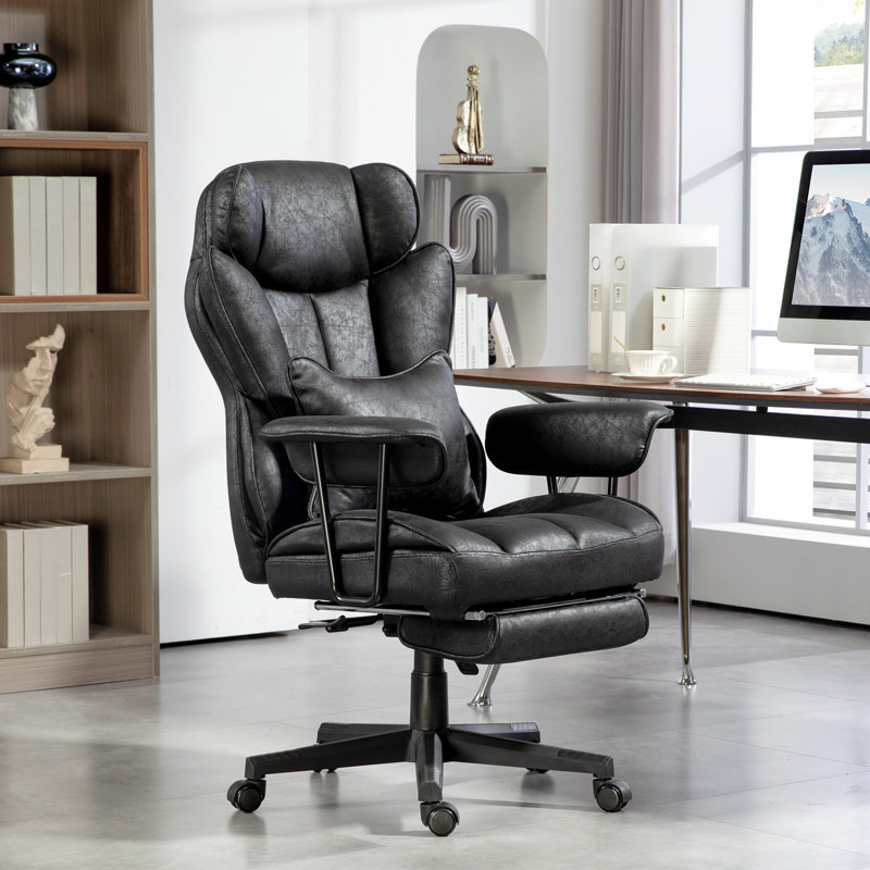 Chaise de bureau grande et grande 400 lb - microfibre noire, soutien lombaire, inclinable, siège large avec repose-pieds, modèle ergonomique de, intensification, siège,