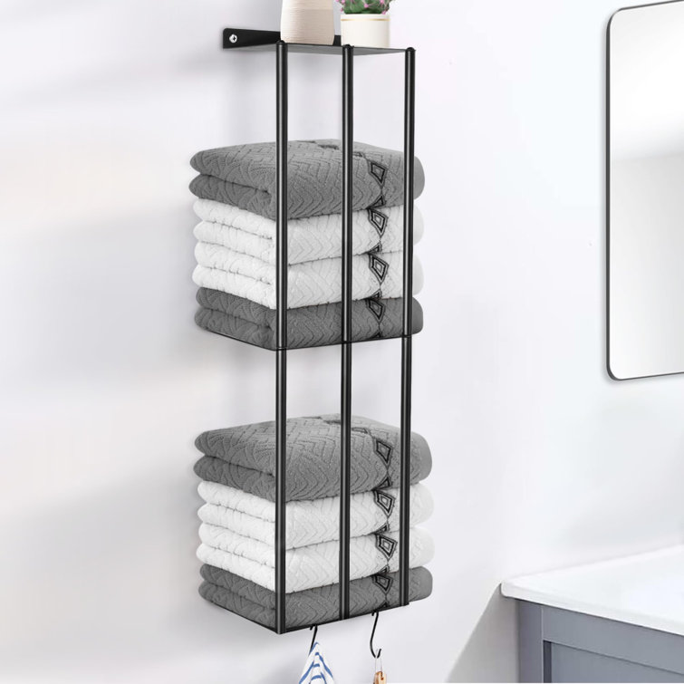 Wall-mounted towel rack with 5 hooks