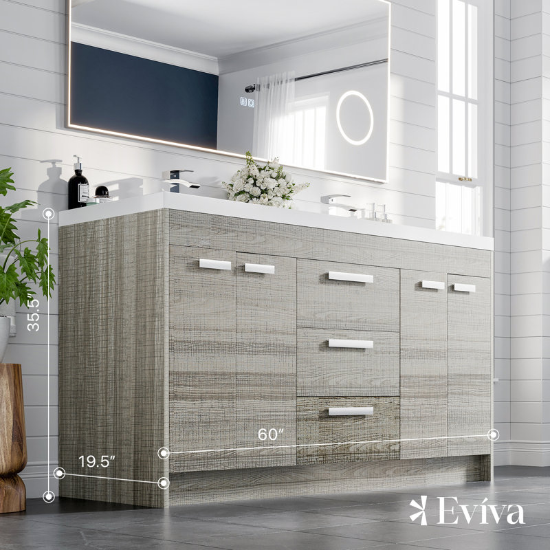 Ensemble de meuble-lavabo double 59 po Wauconda, Cendré