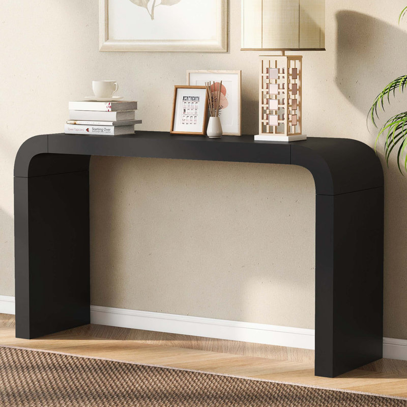 Console minimaliste en acacia avec deux pieds, Noir