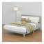 Structure de lit plateforme tapissier avec lattes en bois, grand lit, tissu beige et gris