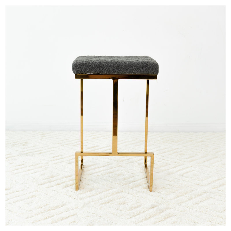 Tabouret Joel Mid-Century en velours gris, hauteur de comptoir de 25,5 po