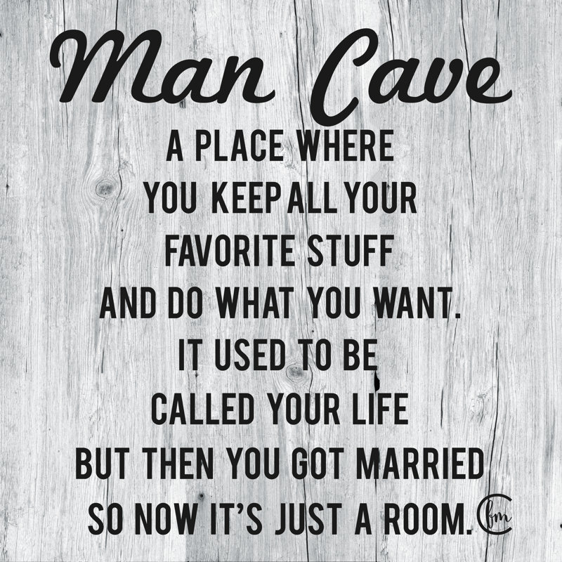 «Man Cave» - Art textuel, H 12 po x l 12 po, Non, Toile encadrée noire