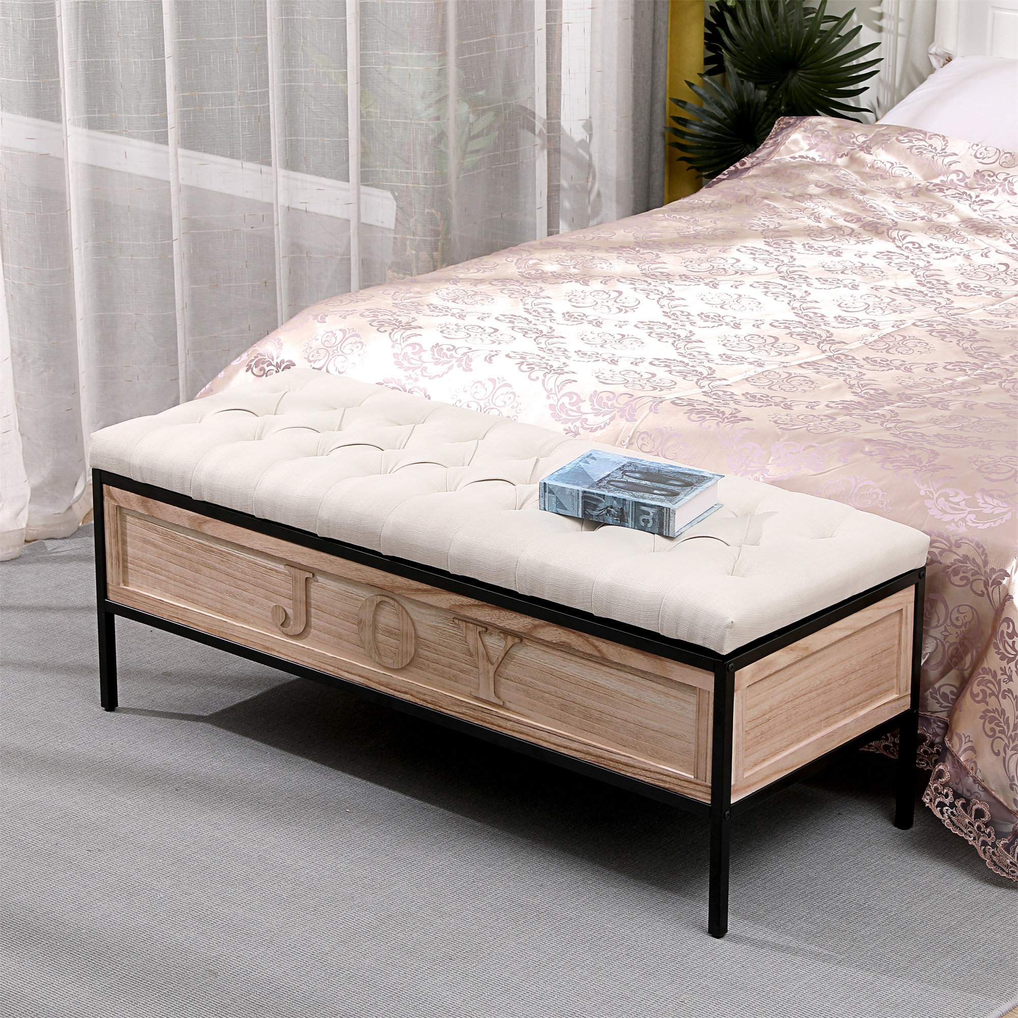 17 Stories Wooden JOY Storage Bench For Bedroom End Of Bed Upholstered ...