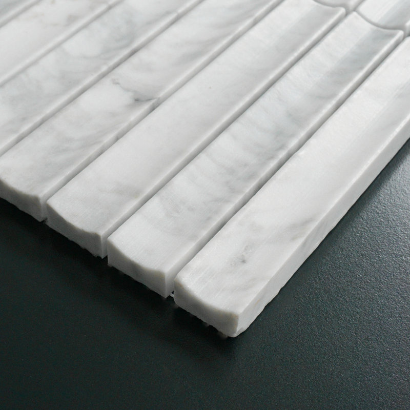 Stacked 3" x 1" Marble Linear Mosaic Wall & Floor Tile, White Concave