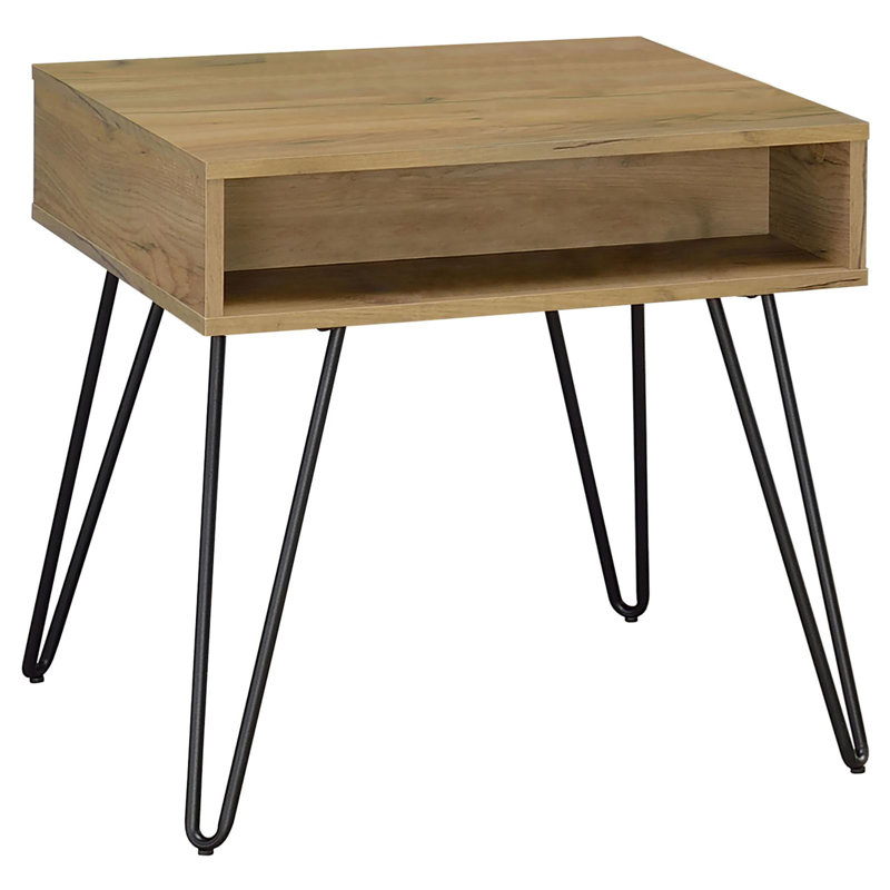 Golden Oak and Black Square End Table